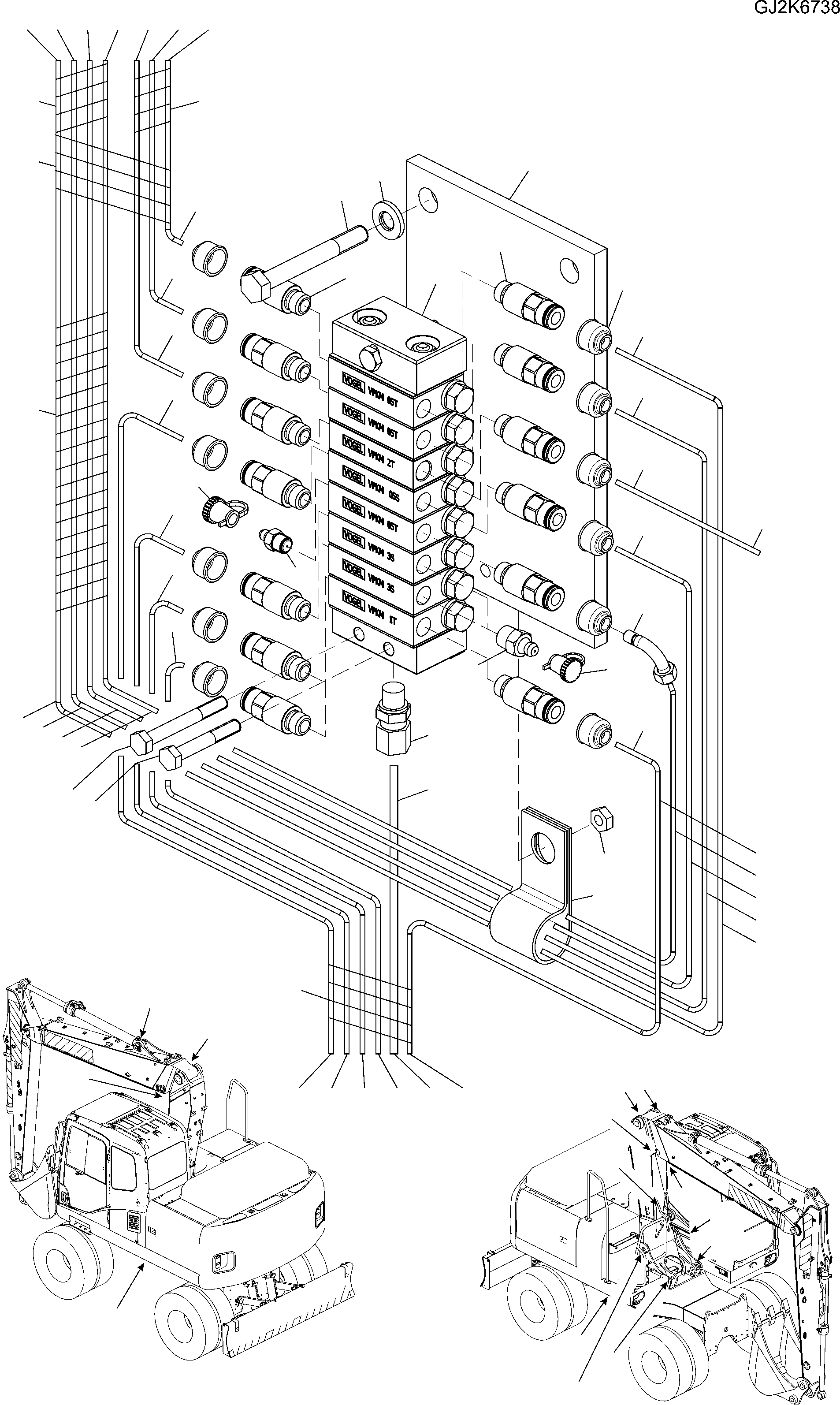 Komatsu parts book diagram for PW220-7E0 S/N H65051-UP: CENTRAL LUBRICATION (FEEDER TWO-PIECE-BOOM)