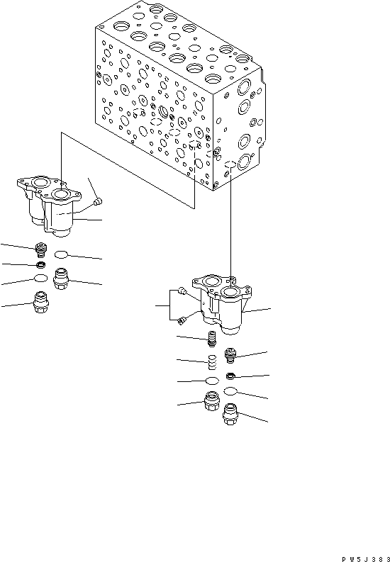 Komatsu parts book diagram for PW220-7E0 S/N H65051-UP: MAIN VALVE (7-SPOOL) (2/18) (FOR ONE-PIECE BOOM)