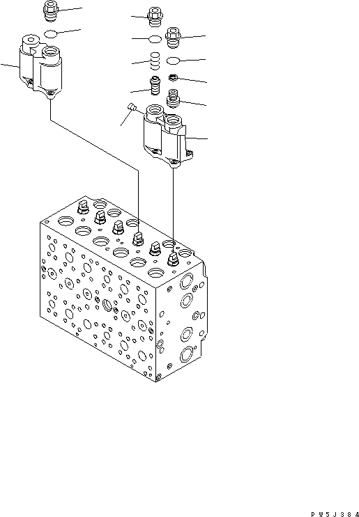 Komatsu parts book diagram for PW220-7E0 S/N H65051-UP: MAIN VALVE (8-SPOOL) (3/20) (FOR TWO-PIECE BOOM)