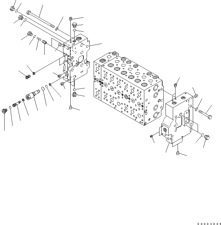Komatsu parts book diagram for PW220-7E0 S/N H65051-UP: MAIN VALVE (7-SPOOL) (7/18) (FOR ONE-PIECE BOOM)