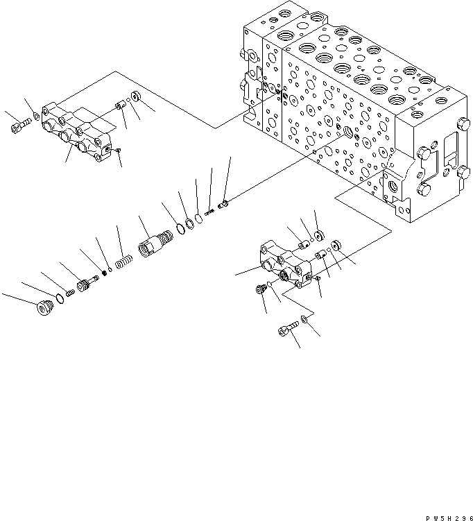 Komatsu parts book diagram for PW220-7E0 S/N H65051-UP: MAIN VALVE (7-SPOOL) (10/18) (FOR ONE-PIECE BOOM)