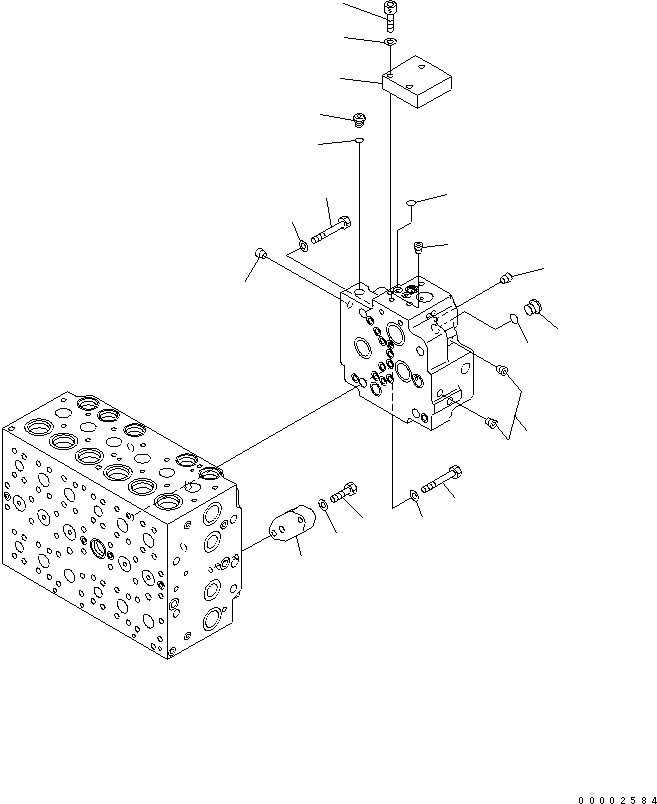 Komatsu parts book diagram for PW220-7E0 S/N H65051-UP: MAIN VALVE (9-SPOOL) (14/22) (FOR TWO-PIECE BOOM)