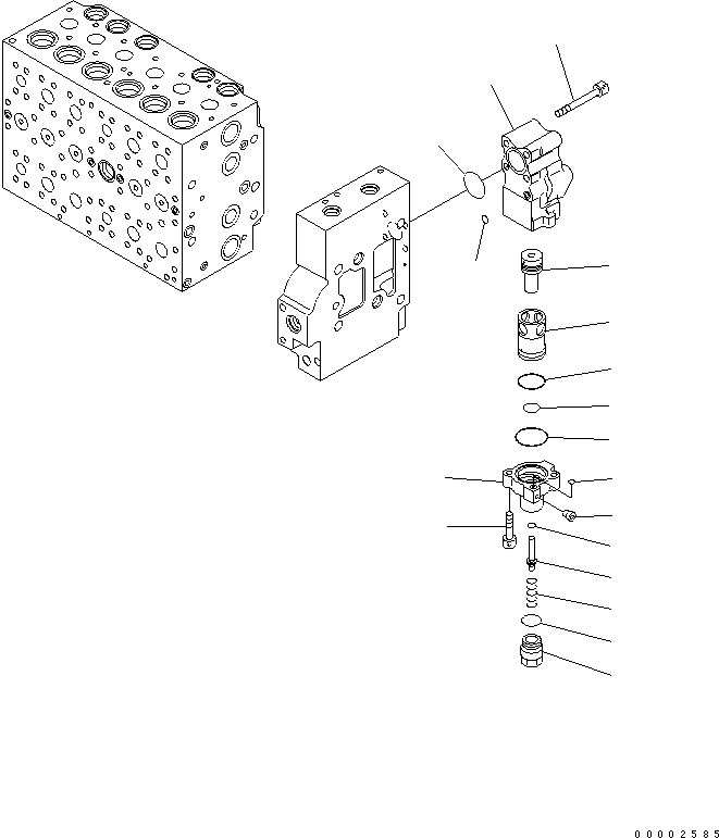 Komatsu parts book diagram for PW220-7E0 S/N H65051-UP: MAIN VALVE (9-SPOOL) (15/22) (FOR TWO-PIECE BOOM)