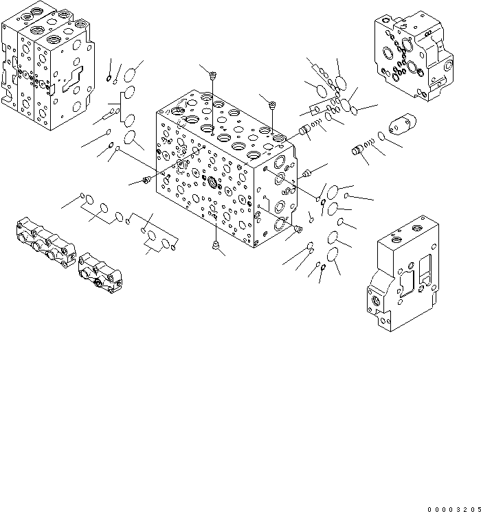 Komatsu parts book diagram for PW220-7E0 S/N H65051-UP: MAIN VALVE (8-SPOOL) (5/20) (FOR TWO-PIECE BOOM)