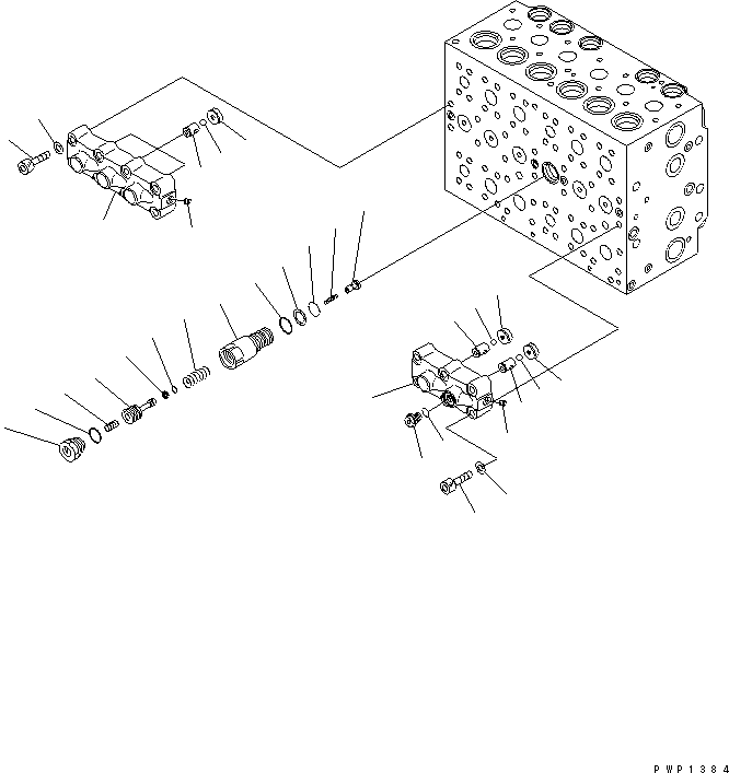 Komatsu parts book diagram for PW220-7E0 S/N H65051-UP: MAIN VALVE (8-SPOOL) (10/20) (FOR TWO-PIECE BOOM)
