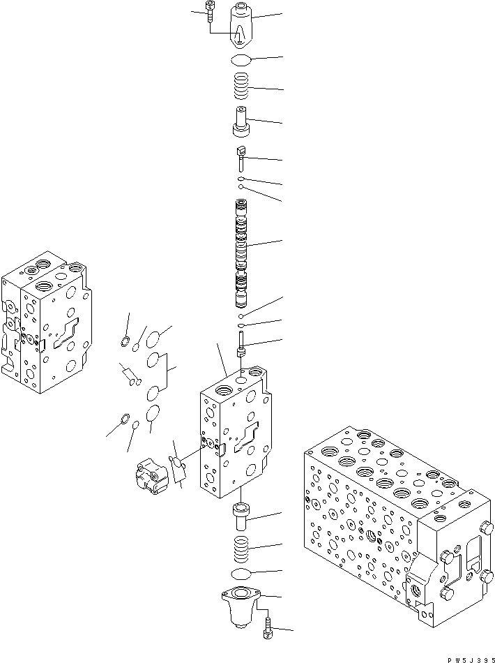 Komatsu parts book diagram for PW220-7E0 S/N H65051-UP: MAIN VALVE (8-SPOOL) (16/20) (FOR ONE-PIECE BOOM)