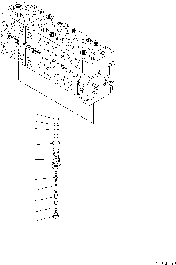 Komatsu parts book diagram for PW220-7E0 S/N H65051-UP: MAIN VALVE (9-SPOOL) (8/22) (FOR TWO-PIECE BOOM)