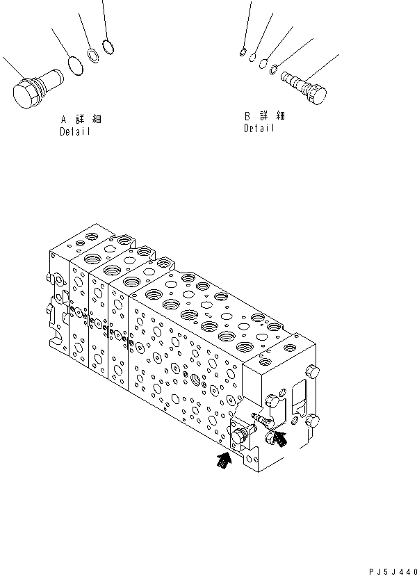 Komatsu parts book diagram for PW220-7E0 S/N H65051-UP: MAIN VALVE (9-SPOOL) (11/22) (FOR TWO-PIECE BOOM)