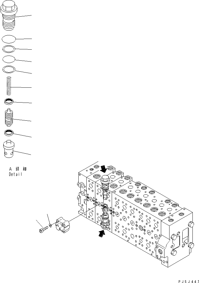 Komatsu parts book diagram for PW220-7E0 S/N H65051-UP: MAIN VALVE (9-SPOOL) (17/22) (FOR TWO-PIECE BOOM)