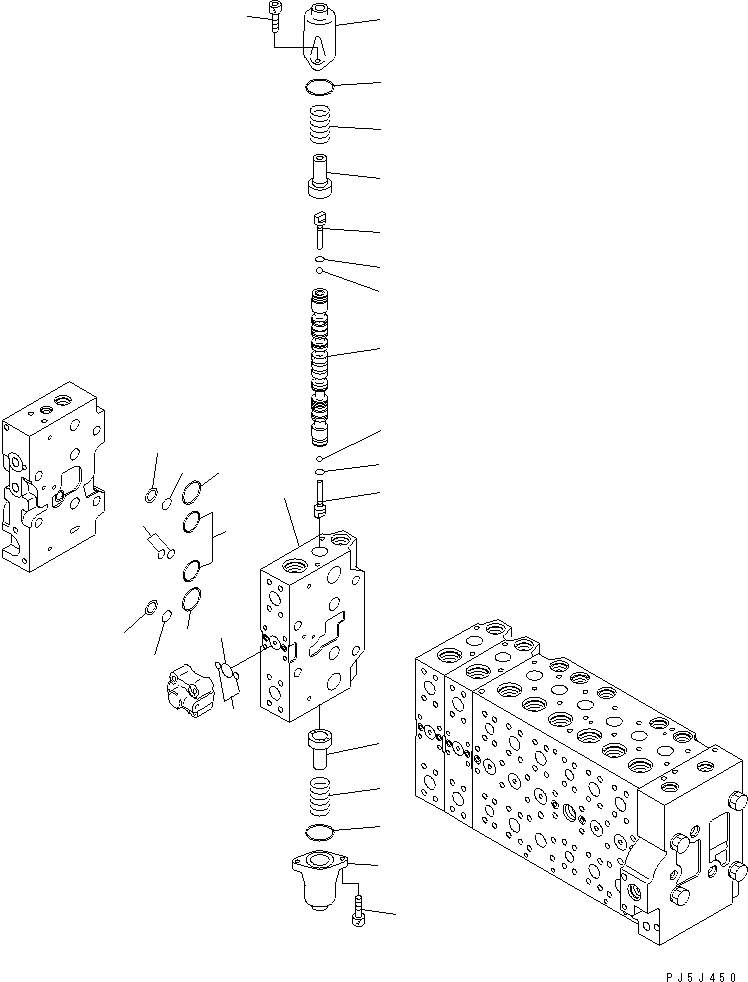 Komatsu parts book diagram for PW220-7E0 S/N H65051-UP: MAIN VALVE (9-SPOOL) (20/22) (FOR TWO-PIECE BOOM)
