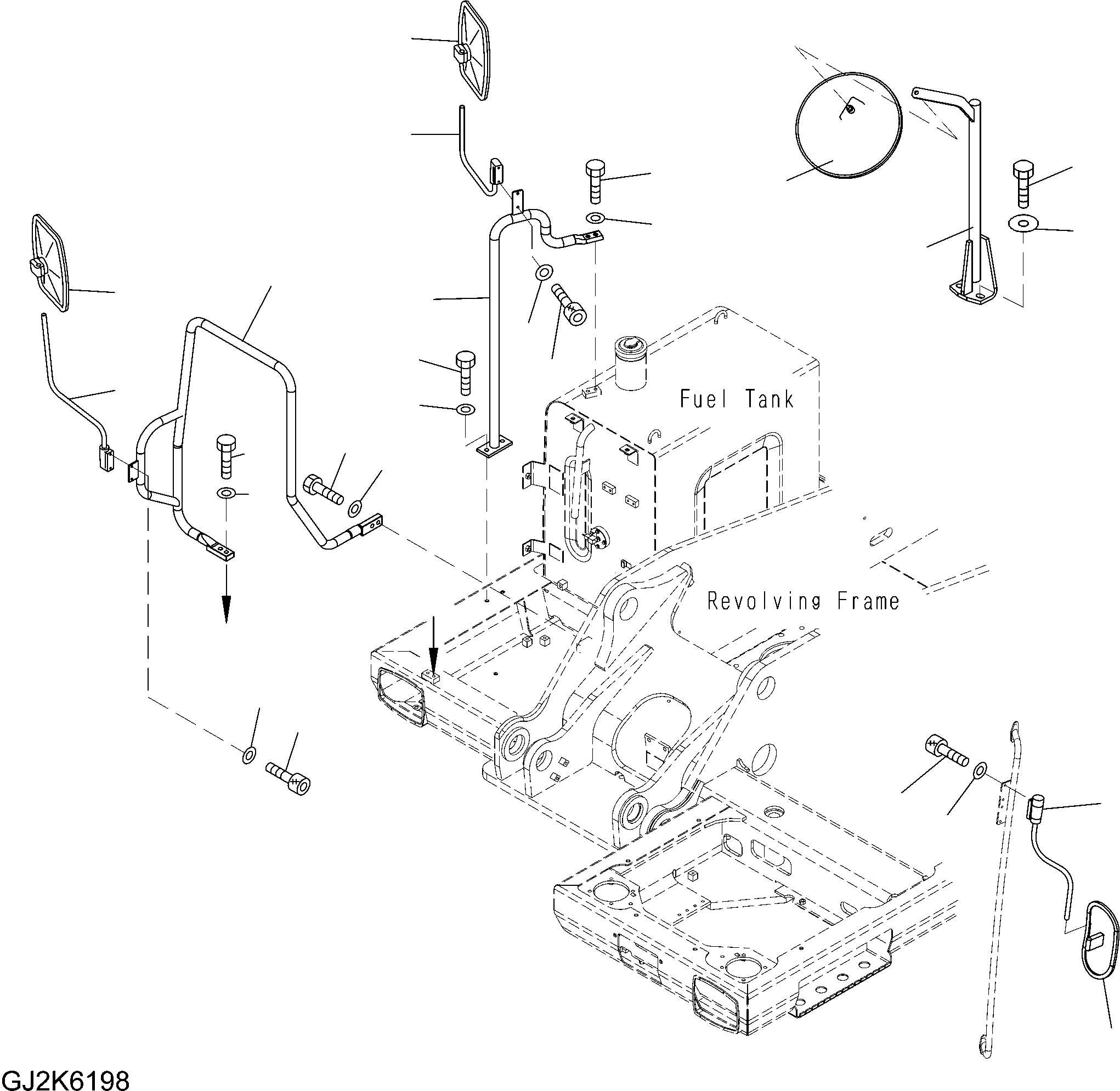 Excavators Komatsu / PW220-7H S/N H50051-UP(pw220_7h) / HAND RAILS AND REAR VIEW MIRRORS (MACHINE CAB)(M0-11 : M1410-01A0)
