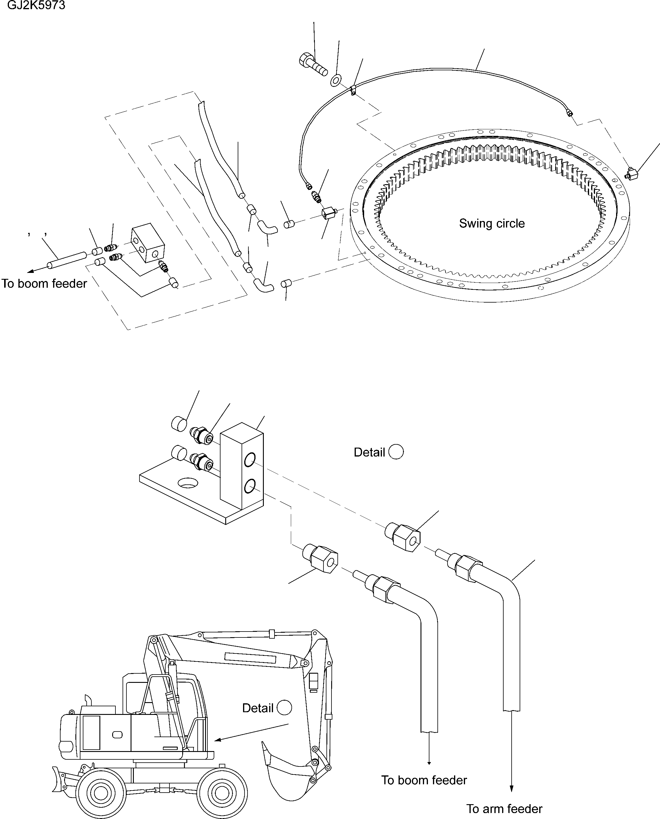 Excavators Komatsu / PW220-7H S/N H50051-UP(pw220_7h) / CENTRAL LUBRICATION (REVO FRAME AND FITTINGS)(W0-3 : W2000-01A0)