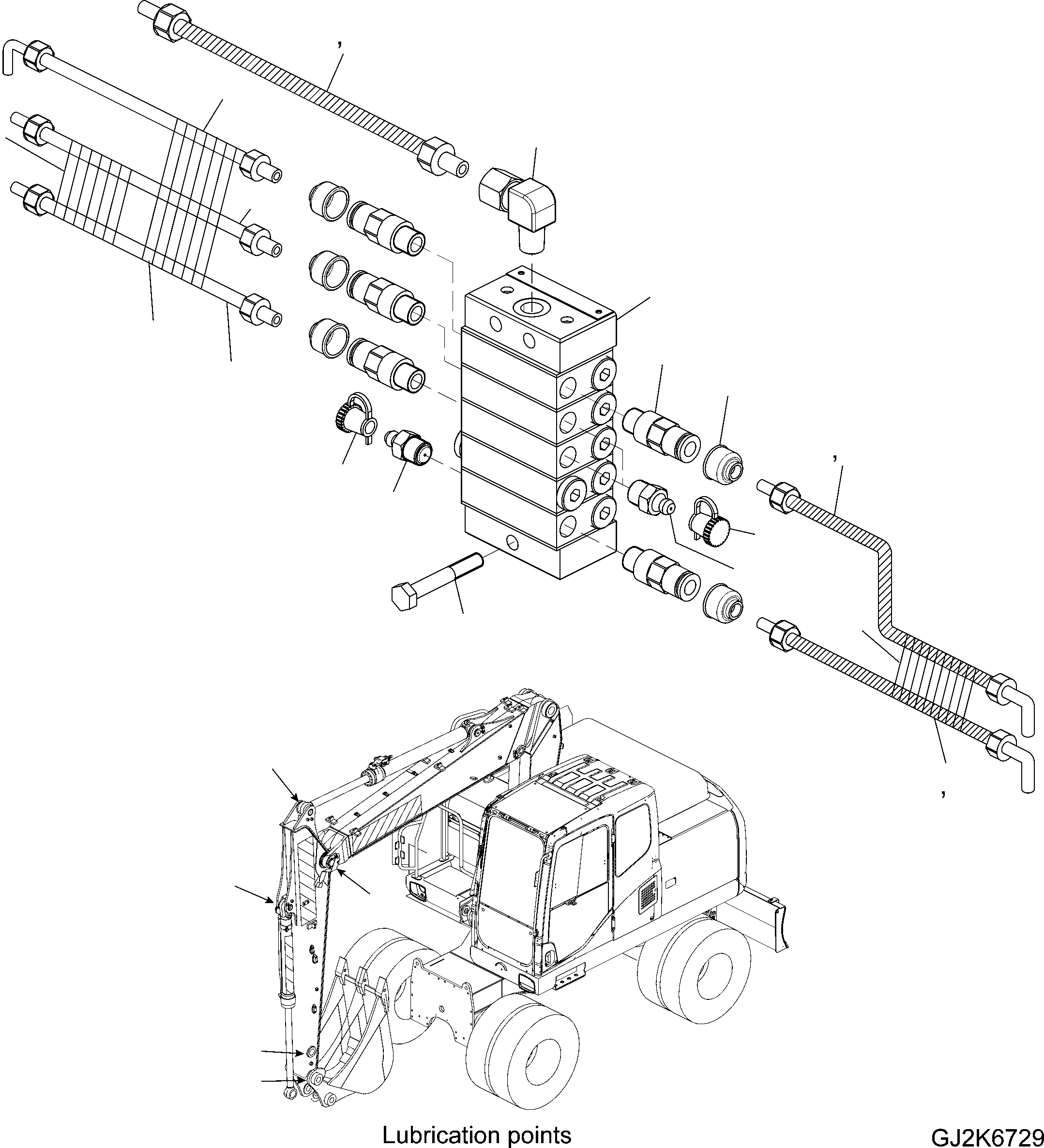 Excavators Komatsu / PW220-7H S/N H50051-UP(pw220_7h) / CENTRAL LUBRICATION (FEEDER 2.9M ARM)(W0-10 : W2000-04A4)