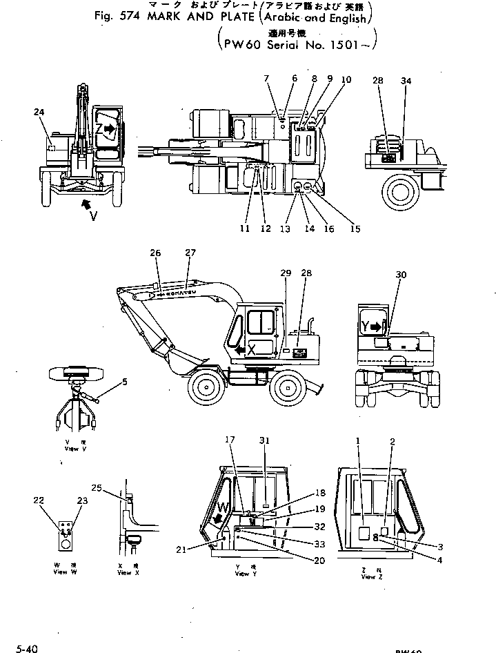 Excavators Komatsu / PW60-1 S/N 1501-UP(pw60-1c) / MARK AND PLATE (ARABIC AND ENGLISH)(150100 : 574)