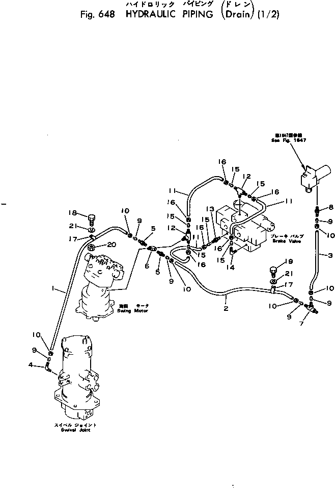 Excavators Komatsu / PW60-1 S/N 1501-UP(pw60-1c) / HYDRAULIC PIPING (DRAIN) (1/2)(180260 : 648)