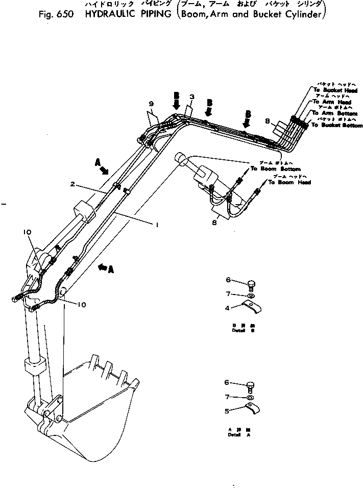 Excavators Komatsu / PW60-1 S/N 1501-UP(pw60-1c) / HYDRAULIC PIPING (BOOM ? ARM AND BUCKET CYLINDER)(180280 : 650)