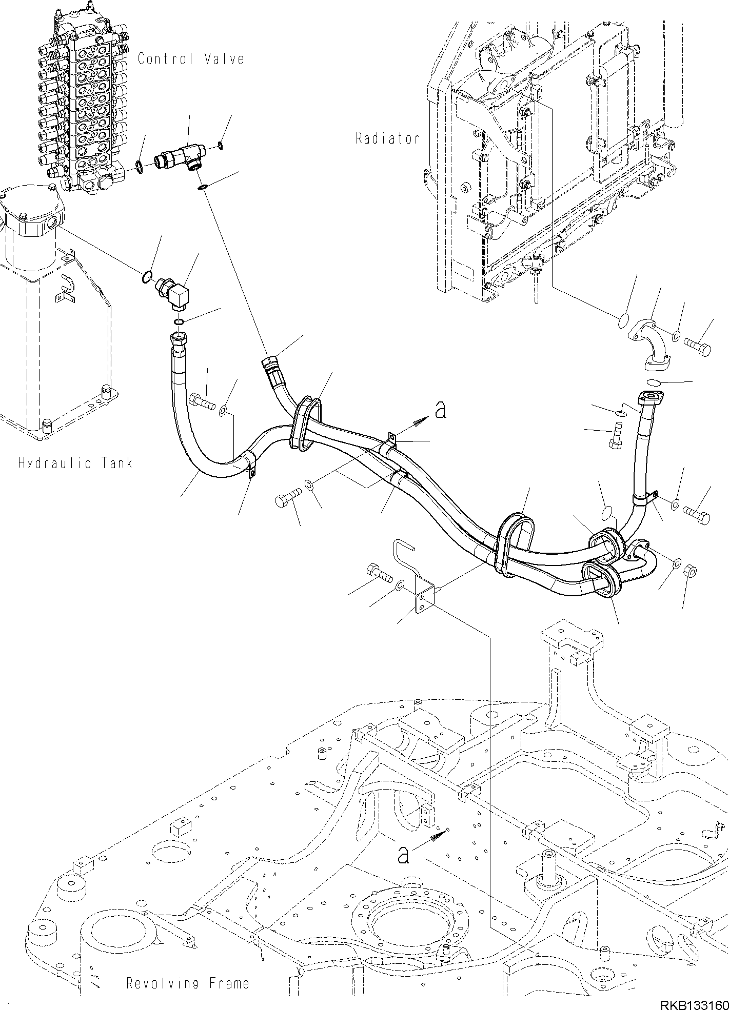Komatsu parts book diagram for PW98MR-11E0 S/N F30001 AND UP: OIL COOLER PIPING