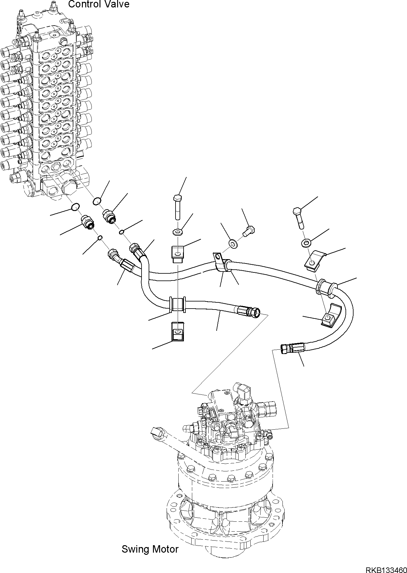 Komatsu parts book diagram for PW98MR-11E0 S/N F30001 AND UP: SWING PIPING