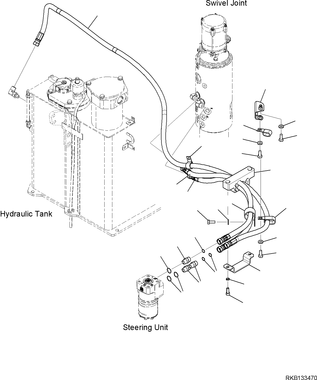 Komatsu parts book diagram for PW98MR-11E0 S/N F30001 AND UP: STEERING PIPING, PIPING