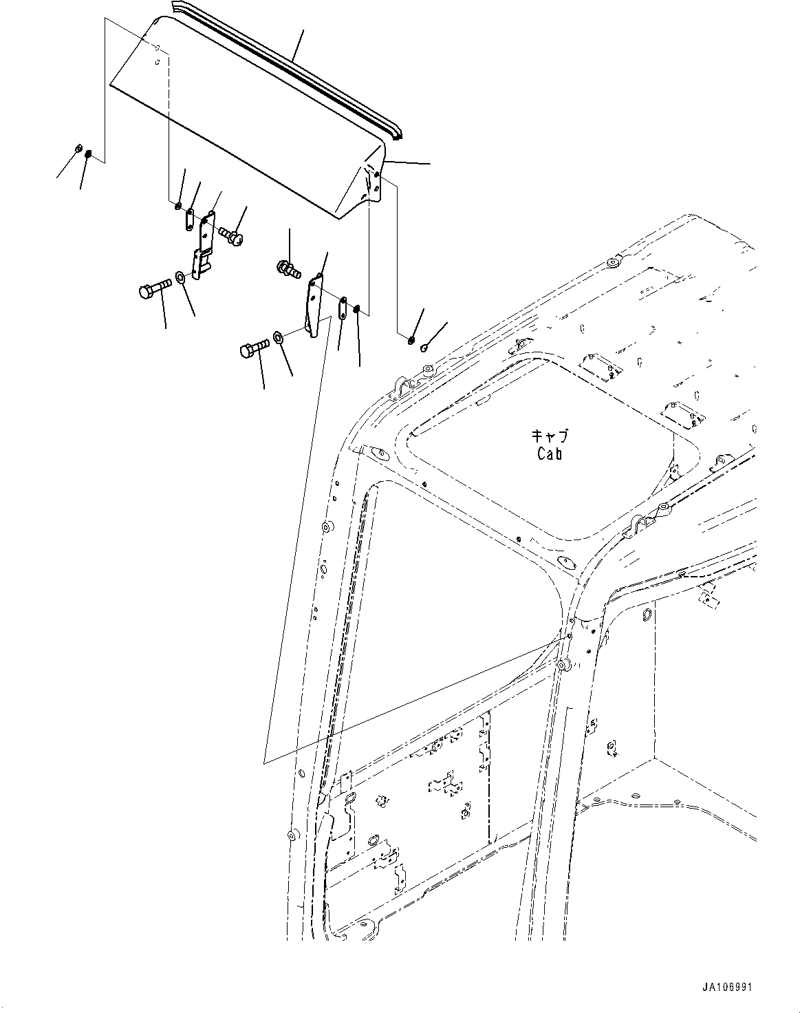 Komatsu parts book diagram for PW98MR-11E0 S/N F30001 AND UP: RAIN VISOR