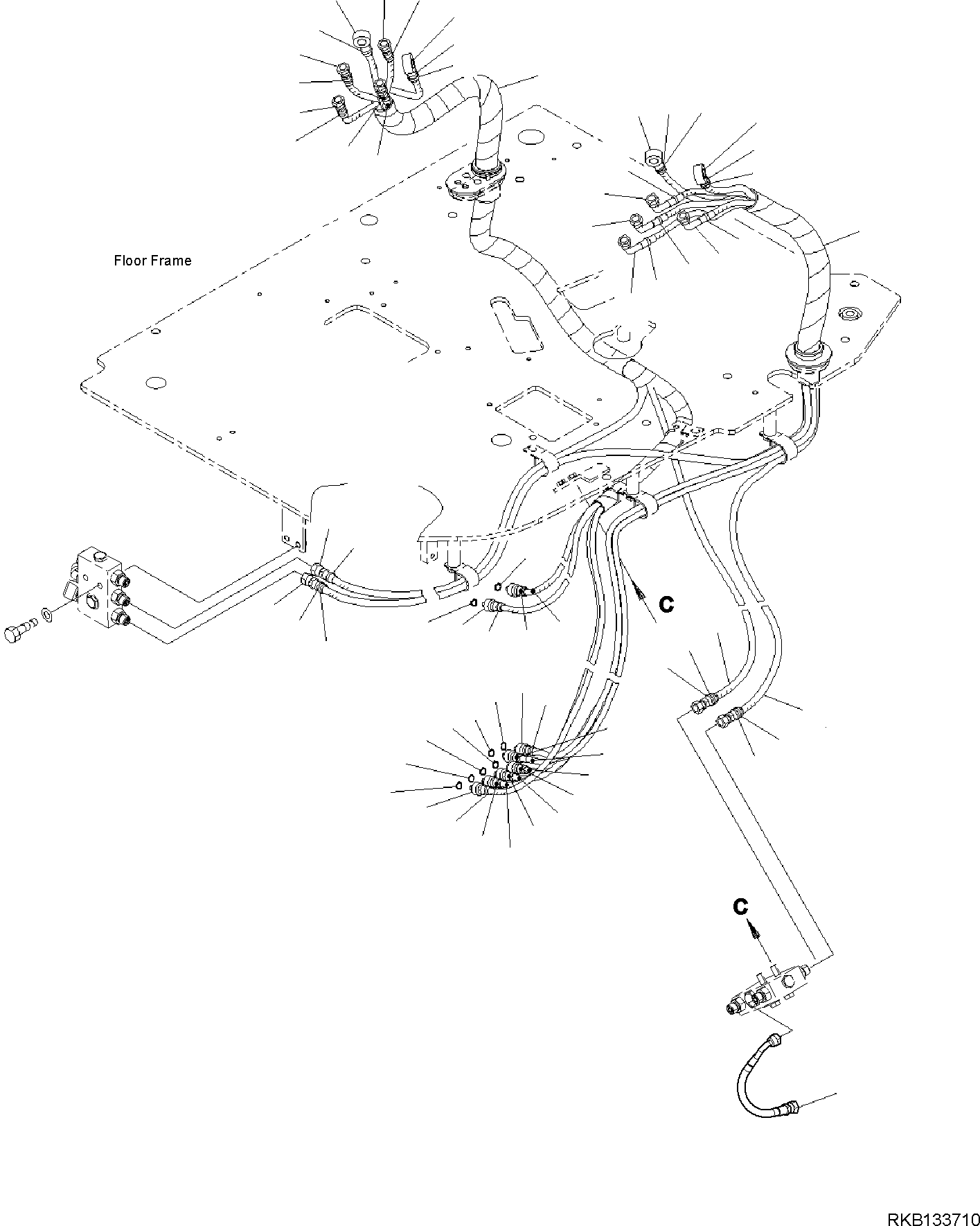 Komatsu parts book diagram for PW98MR-11E0 S/N F30001 AND UP: CAB AND FLOOR FRAME, FLOOR FRAME, WORK EQUIPMENT CONTROL PROPORTIONAL PRESSURE CONTROL (PPC) PIPING