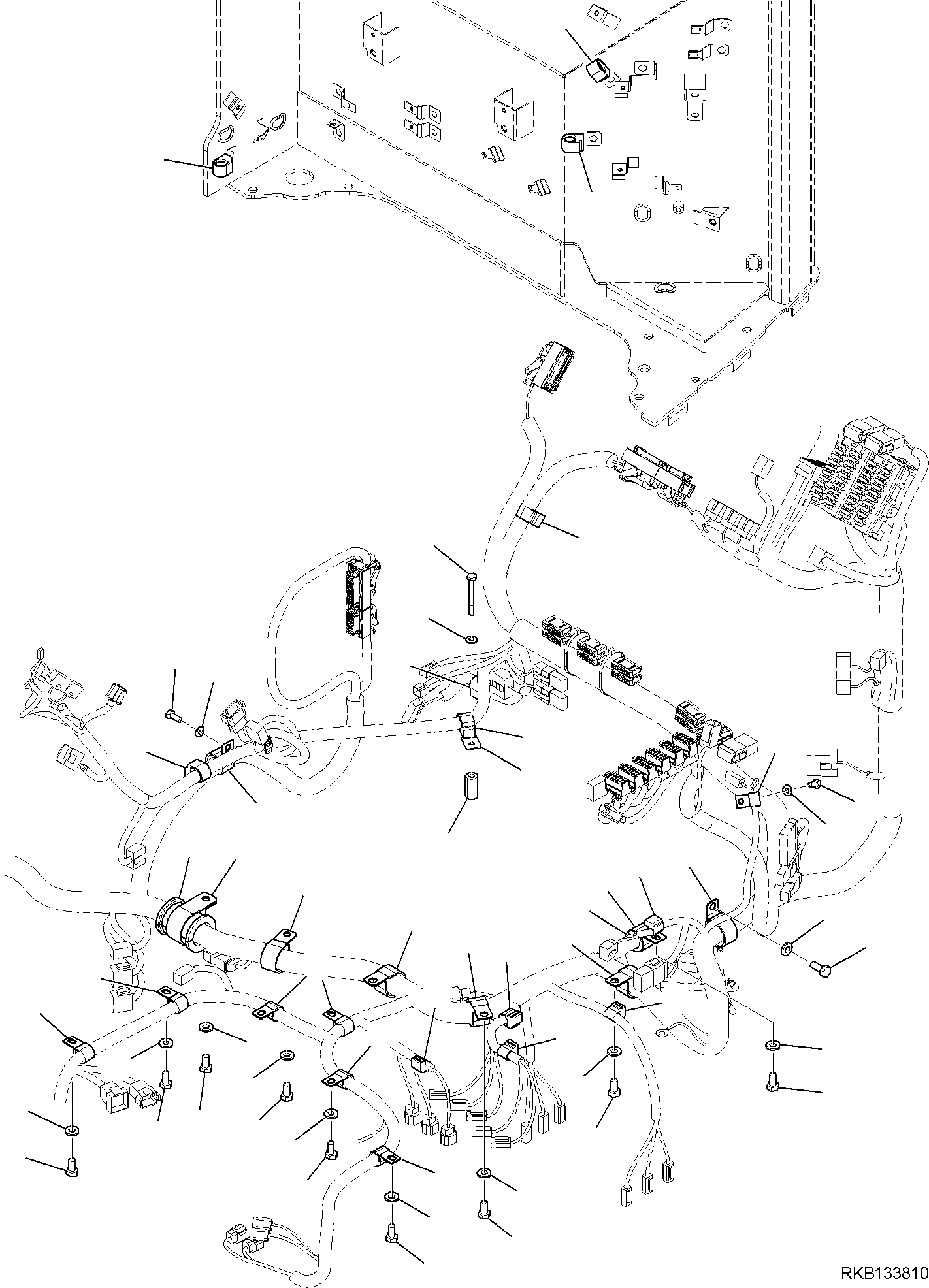 Komatsu parts book diagram for PW98MR-11E0 S/N F30001 AND UP: CAB AND FLOOR FRAME, FLOOR FRAME, WIRING HARNESS CLAMP