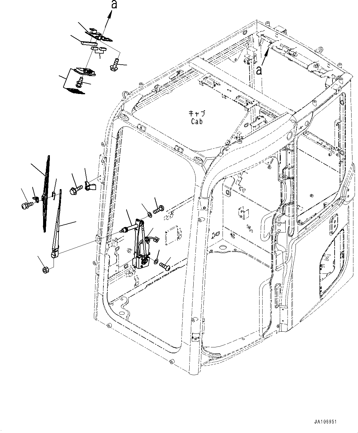 Komatsu parts book diagram for PW98MR-11E0 S/N F30001 AND UP: CAB AND FLOOR FRAME, CAB, WIPER AND ROOM LAMP