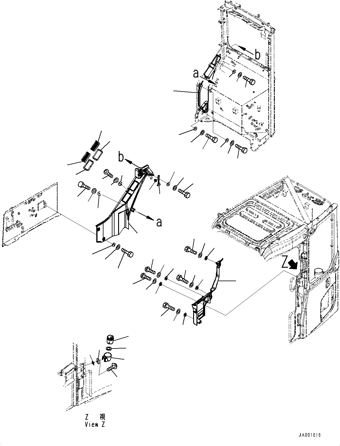 Komatsu parts book diagram for PW98MR-11E0 S/N F30001 AND UP: CAB AND FLOOR FRAME, CAB, REAR COVER AND REAR DUCT