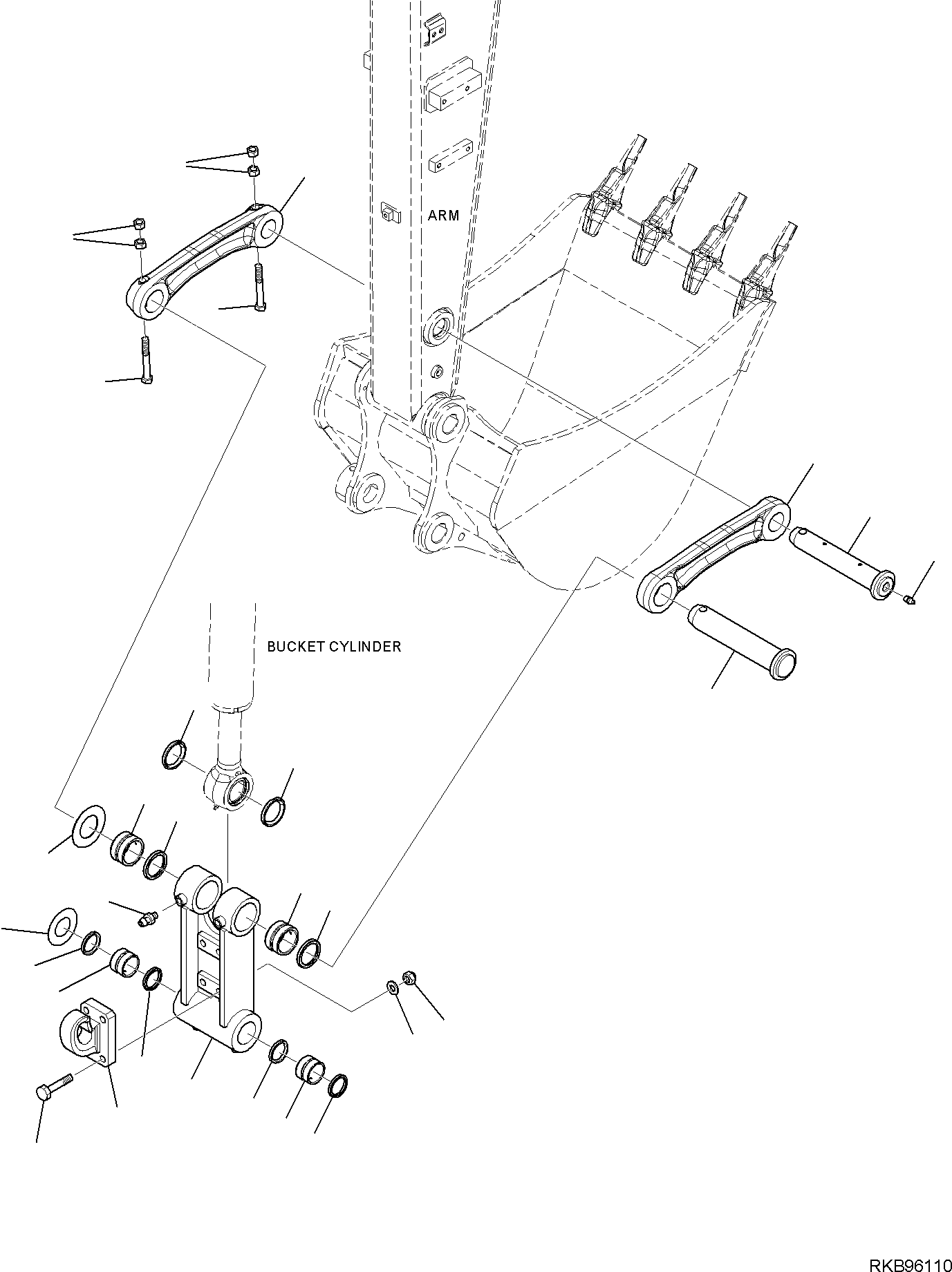 Komatsu parts book diagram for PW98MR-11E0 S/N F30001 AND UP: BUCKET LINKAGE