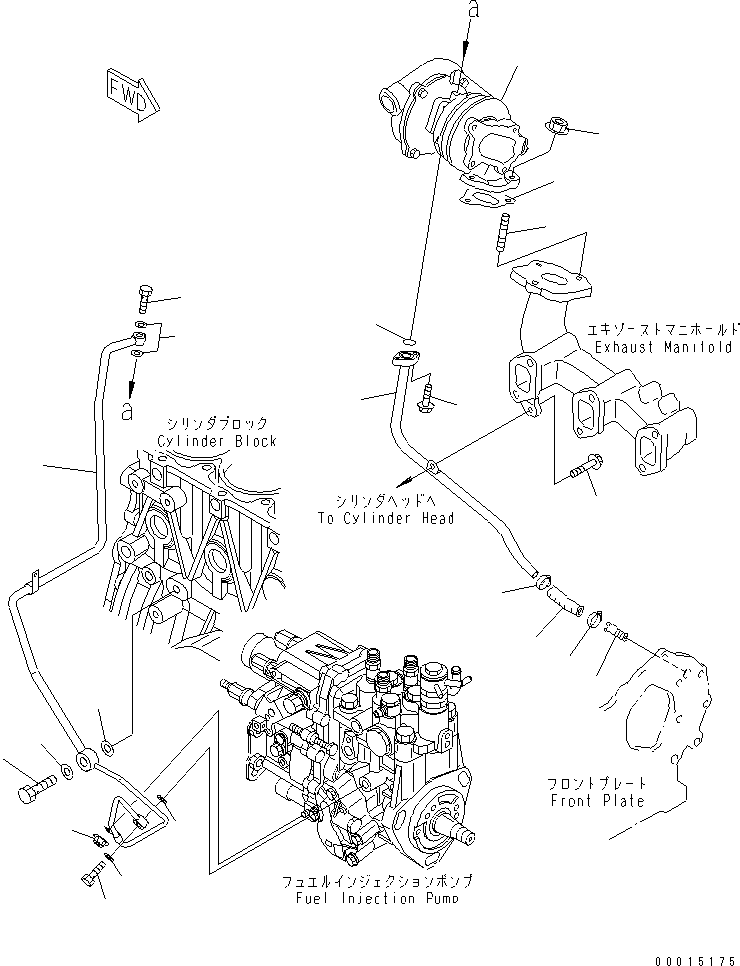 Komatsu parts book diagram for S3D84-5X-AB S/N 00461-UP: TURBOCHARGER AND OIL PIPING