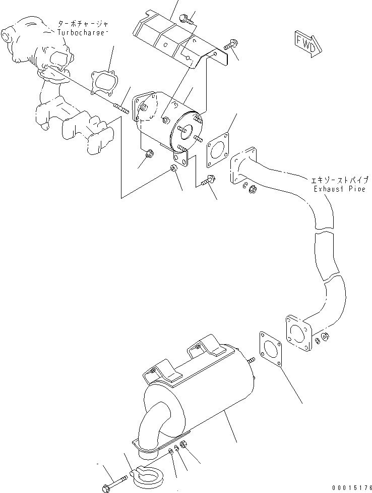 Komatsu parts book diagram for S3D84-5X-AB S/N 00461-UP: MUFFLER AND MOUNTING