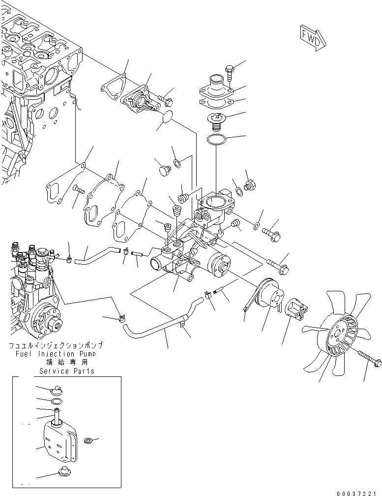 Engines Komatsu / S3D84E-5P-BA S/N 05382-UP(s3d84e0c) / WATER PUMP AND COOLING FAN(030280 : A5010-A0A1)