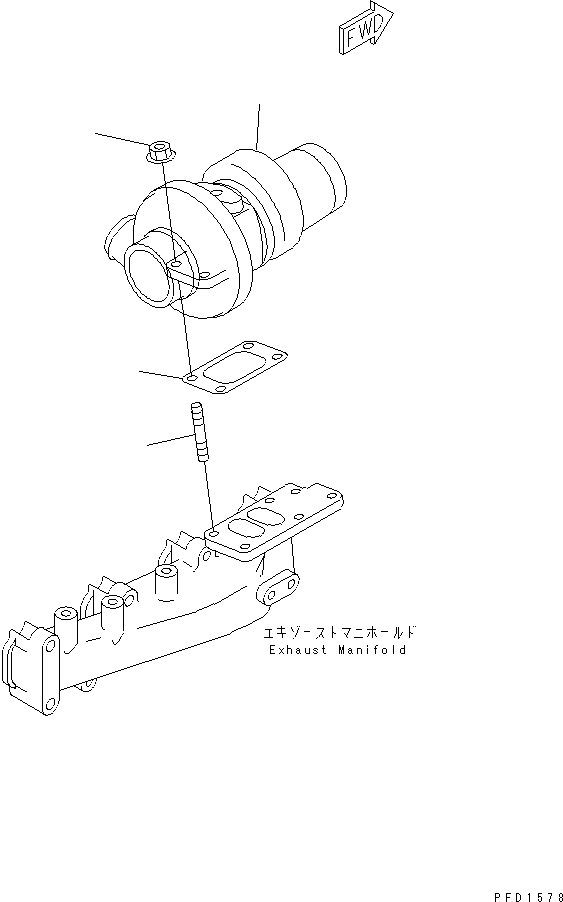 Komatsu parts book diagram for S4D102E-1F S/N 26200163-UP: TURBOCHARGER MOUNTING(#26203202-26233151)