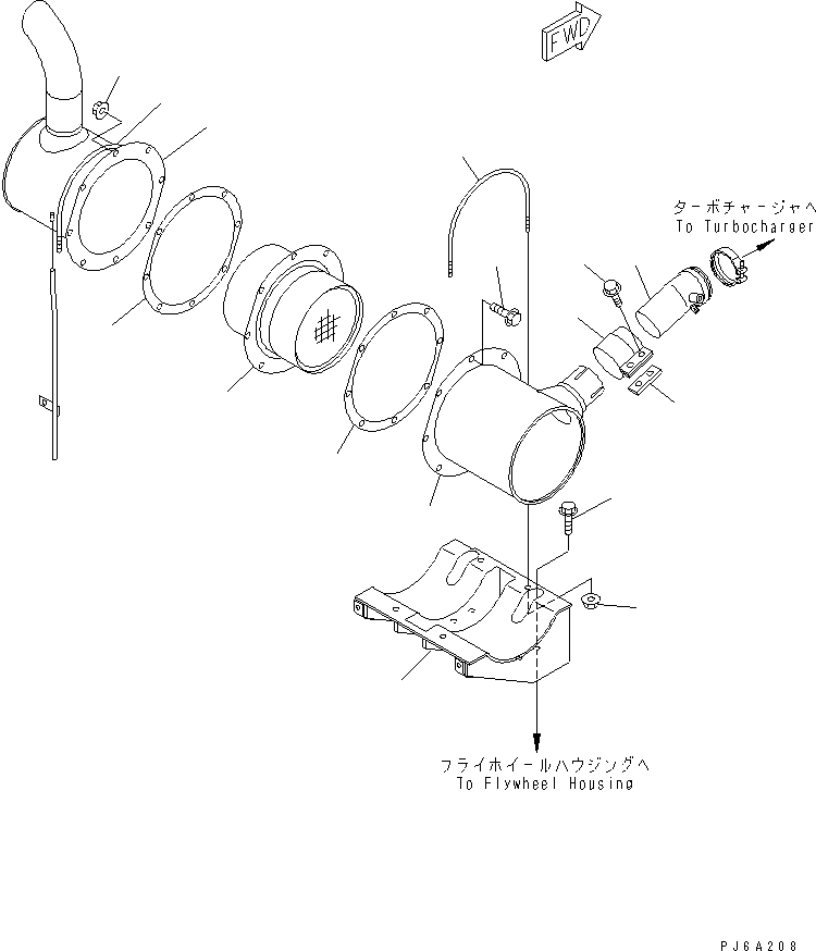 Komatsu parts book diagram for S4D102E-1F S/N 26200163-UP: MUFFLER (CERAMIC TYPE)(#26257282-)