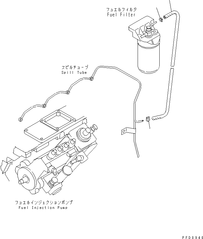 Komatsu parts book diagram for S4D102E-1F S/N 26200163-UP: FUEL RETURN(#26200415-)
