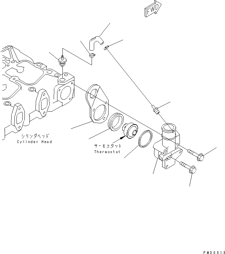 Komatsu parts book diagram for S4D102E-1E-T S/N 26200163-UP: THERMOSTAT HOUSING(#26200163-26202312)