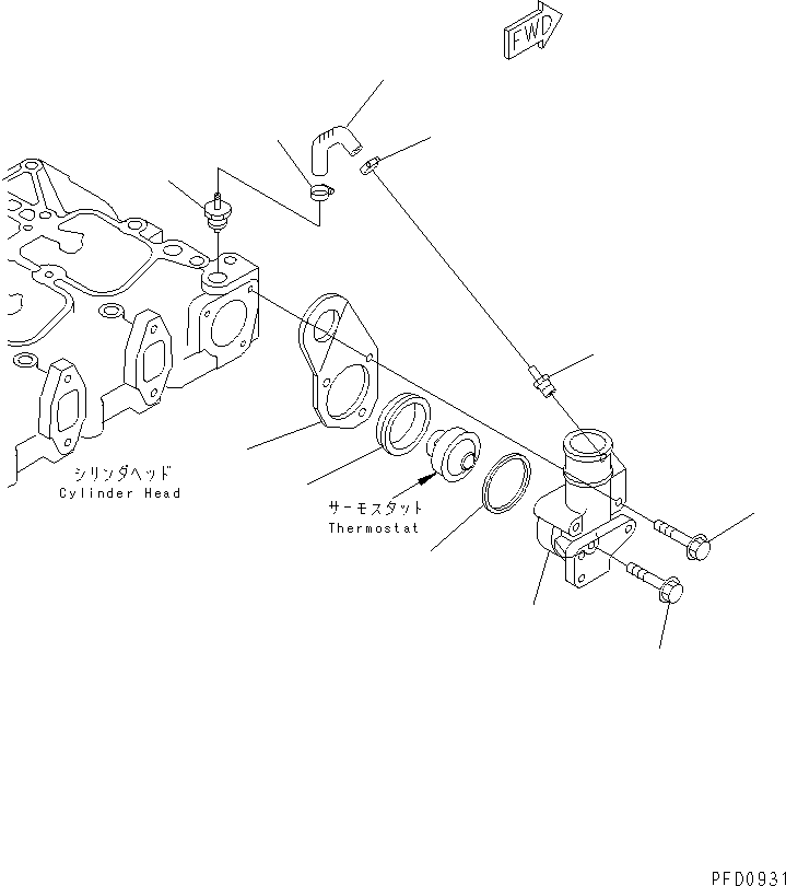 Komatsu parts book diagram for S4D102E-1E-T S/N 26200163-UP: THERMOSTAT HOUSING(#26202313-)