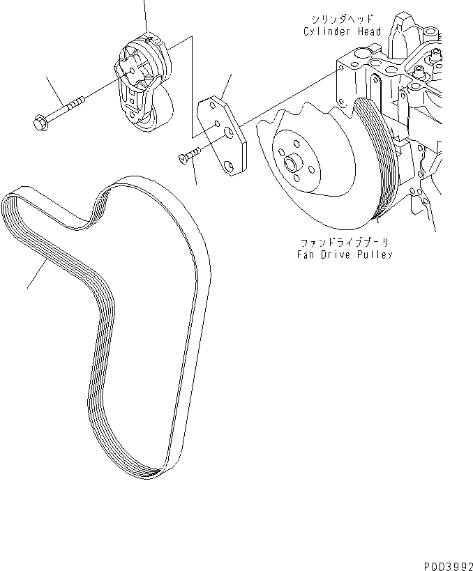 Komatsu parts book diagram for S4D102E-1E-T S/N 26200163-UP: BELT TENSIONER (FOR 35A SHIELD ALTERNATOR)(#26233152-)