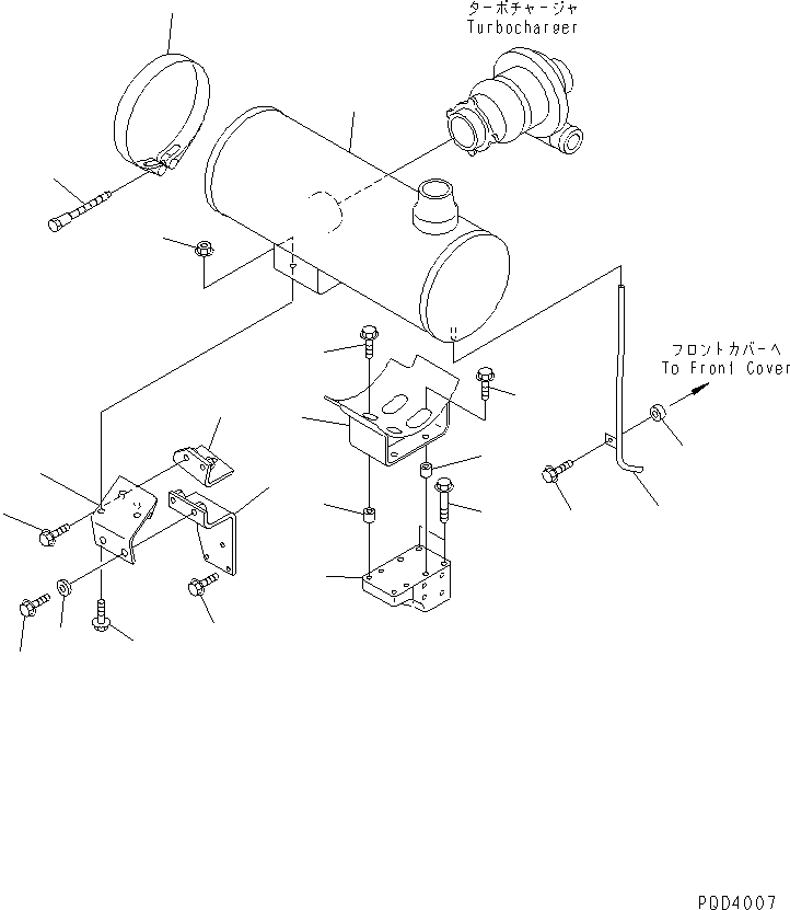 Komatsu parts book diagram for S4D102E-1N S/N 26200163-UP: MUFFLER(#26200912-26236455)