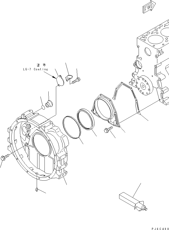 Komatsu parts book diagram for S4D102E-1N S/N 26200163-UP: FLYWHEEL HOUSING(#26253813-)