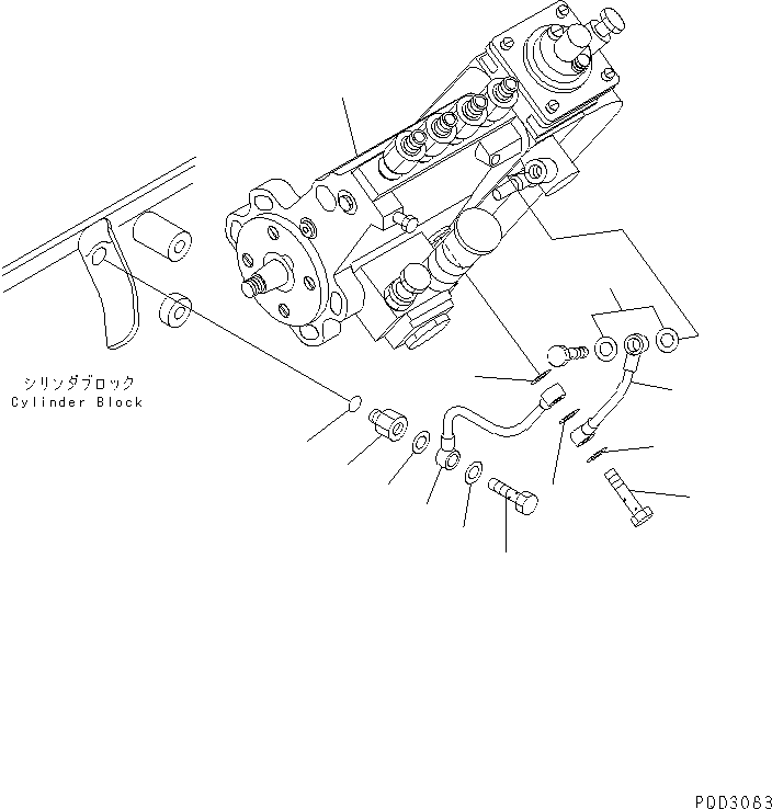 Komatsu parts book diagram for S4D102E-1N S/N 26200163-UP: FUEL INJECTION PUMP AND OIL PIPING(#26200912-)