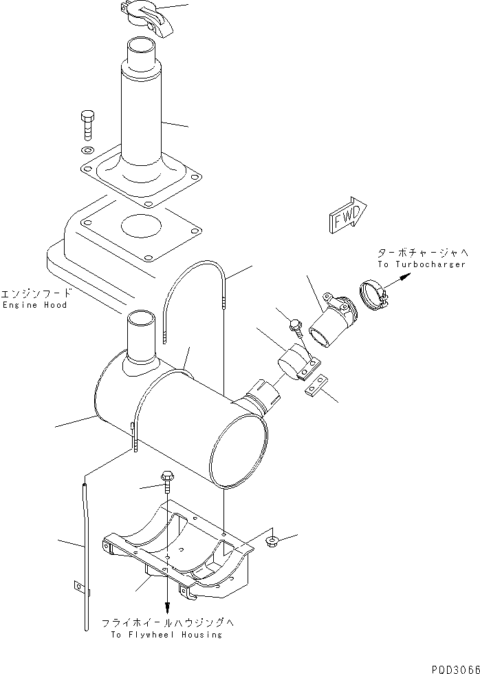 Komatsu parts book diagram for S4D102E-1E-23 S/N 26200163-UP: MUFFLER (WITH RAIN CAP)(#26220140-26257281)