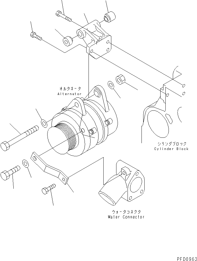 Komatsu parts book diagram for S4D102E-1E-23 S/N 26200163-UP: ALTERNATOR SUPPORT (F0R 35A BRUSHLESS ALTERNATOR)(#26210369-)