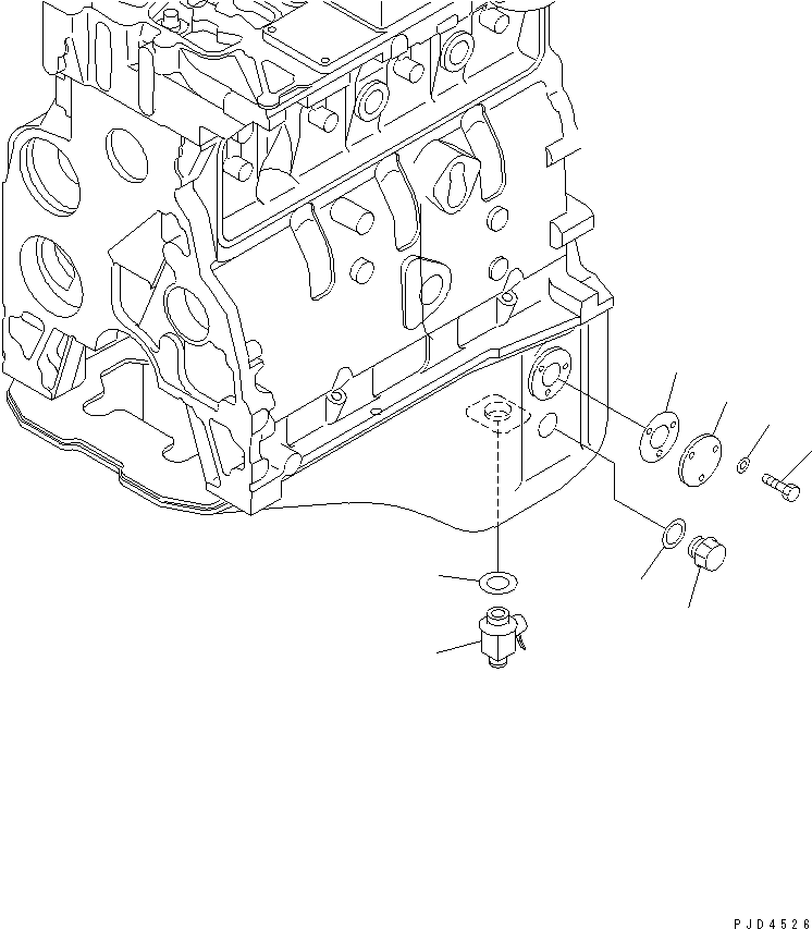 Komatsu parts book diagram for S4D102E-1V S/N 26200163-UP: OIL DRAIN VALVE AND PLATE(#26244410-)