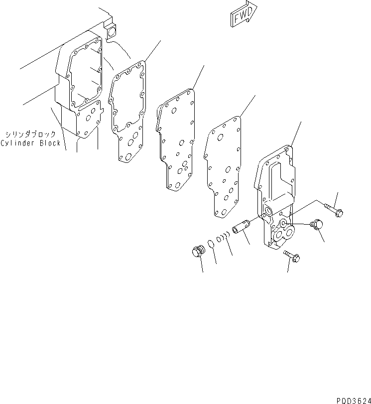 Komatsu parts book diagram for S4D102E-1V S/N 26200163-UP: OIL COOLER COVER(#26244410-)