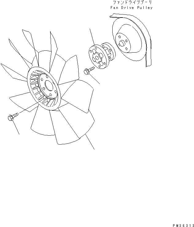 Komatsu parts book diagram for S4D102E-1V S/N 26200163-UP: COOLING FAN