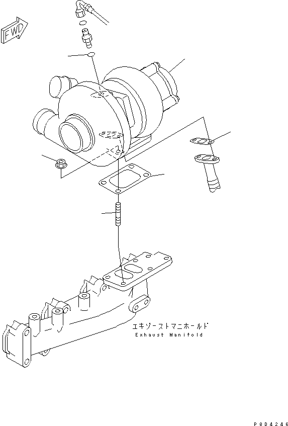 Komatsu parts book diagram for S4D102E-1N-2D S/N 26200163-UP: TURBOCHARGER MOUNTING(#26232528-)