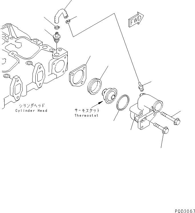 Komatsu parts book diagram for S4D102E-1N-2D S/N 26200163-UP: THERMOSTAT HOUSING (FOR ENGINE MOUNTING OF MUFFLER)(#26200912-)