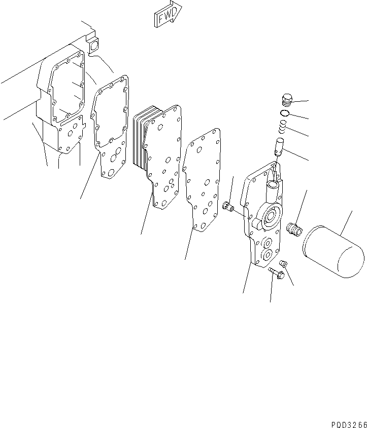 Komatsu parts book diagram for S4D102E-1F-2U S/N 26200163-UP: OIL COOLER AND OIL FILTER (FOR 25A ALTERNATOR)