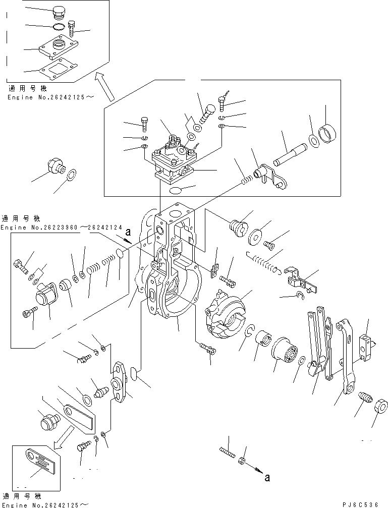 Komatsu parts book diagram for S4D102E-1F-2U S/N 26200163-UP: FUEL INJECTION PUMP (GOVERNOR) (1/2) (MODIFIED MONO BOOM SPEC.) (INNER PARTS)(#26223960-)